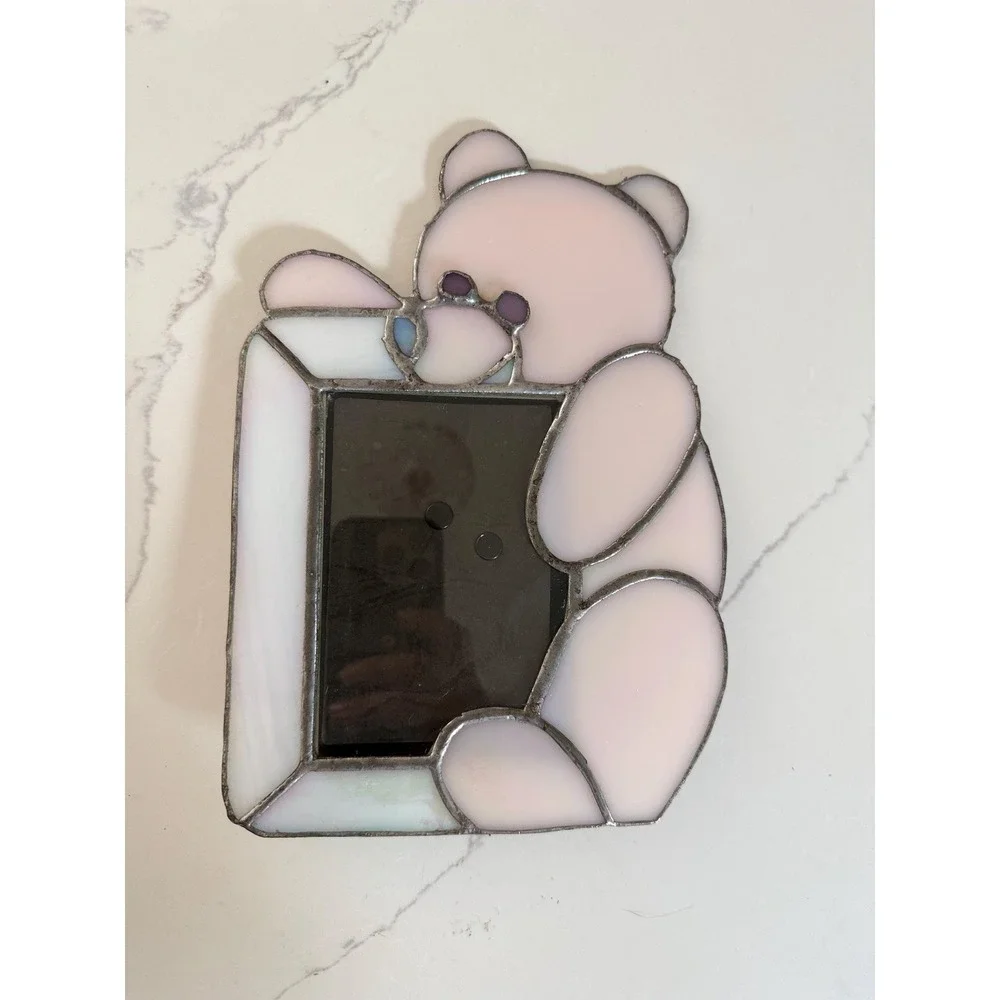 Vintage Paul Sahlin Tiffany's Stained Glass Teddy Bear Picture Frame for 3X5